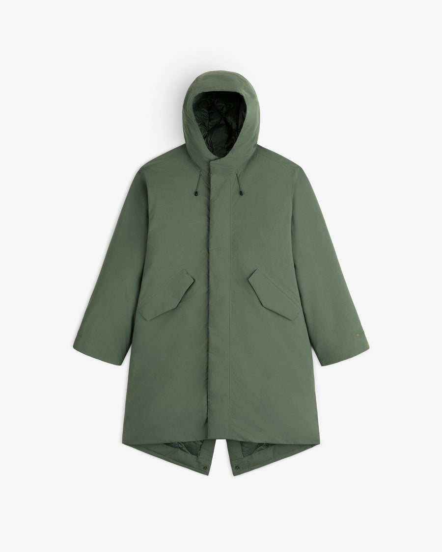 Зелёная пуховая парка-фиштейл GORE-TEX Down Filled Fishtail Parka в цвете Thyme