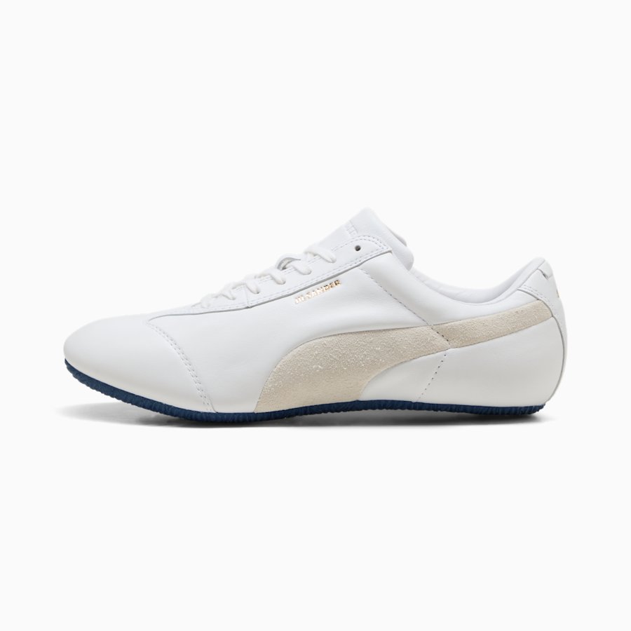 Белые кожаные кеды PUMA x Jil Sander Speedcat с тёмно-синей подошвой