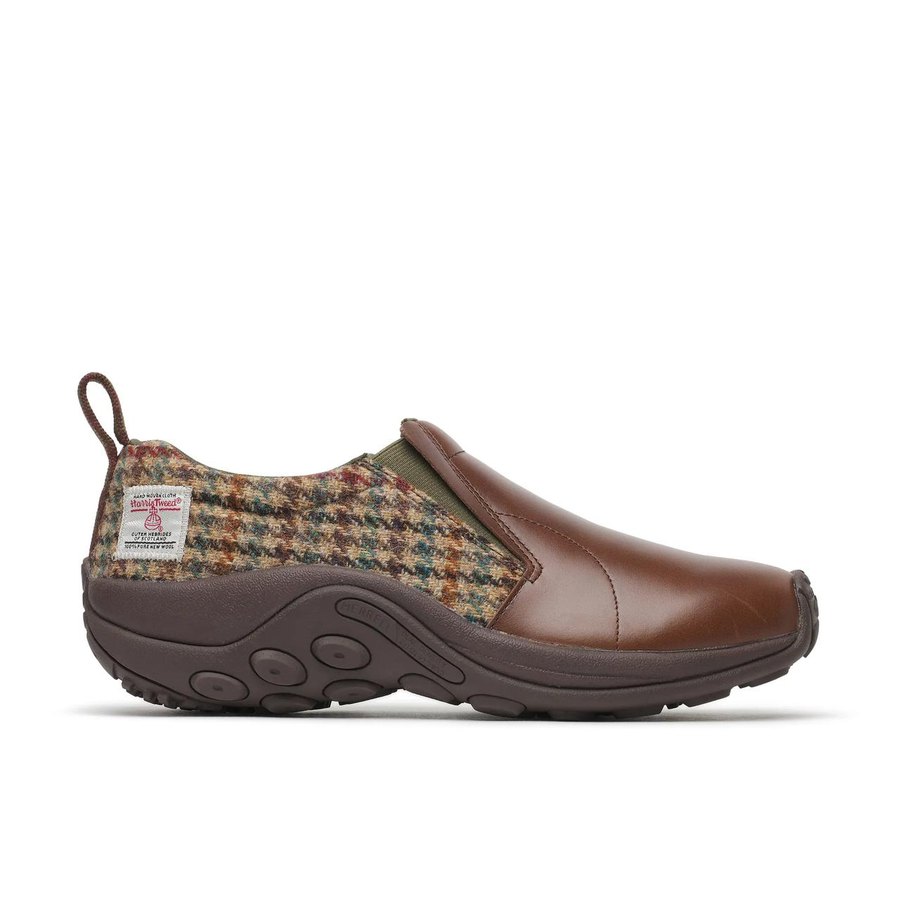 Merrell Jungle Moc X Harris Tweed: слипон с твидовым верхом и этикеткой Harris Tweed на пятке